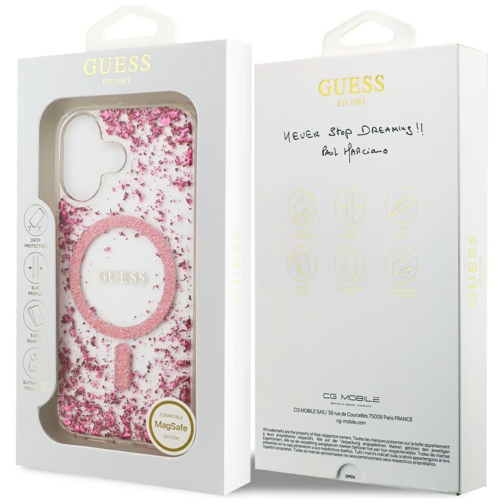 MagSafe hoesje voor Apple iPhone 17, Guess, Resin Bottom Glitter, Roze