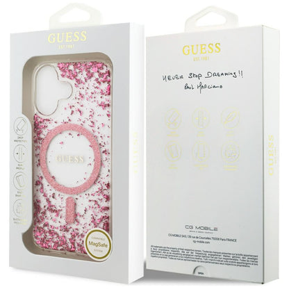 MagSafe hoesje voor Apple iPhone 17, Guess, Resin Bottom Glitter, Roze