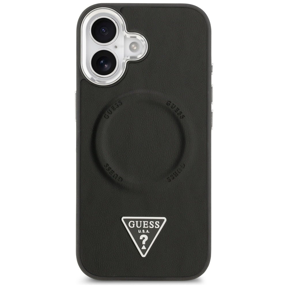 MagSafe hoesje voor Apple iPhone 17, Guess, Triangle Logo, Zwart Zilver