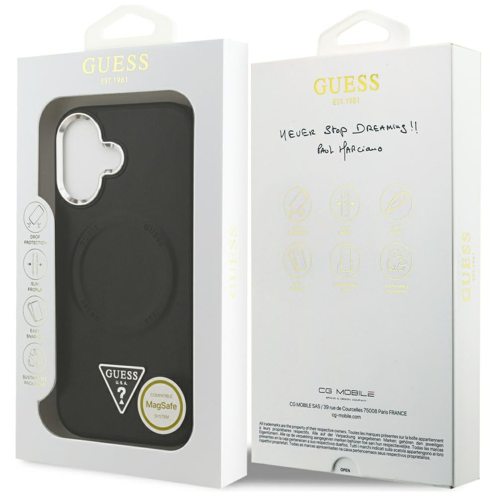 MagSafe hoesje voor Apple iPhone 17, Guess, Triangle Logo, Zwart Zilver