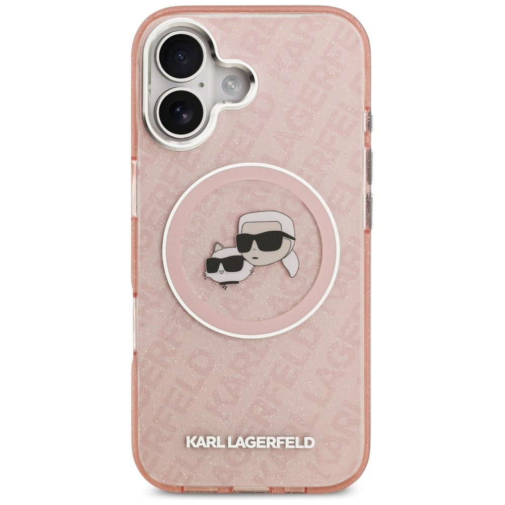MagSafe hoesje voor Apple iPhone 17, Karl Lagerfeld, IML Glitter Karl & Choupette's Heads, Roze