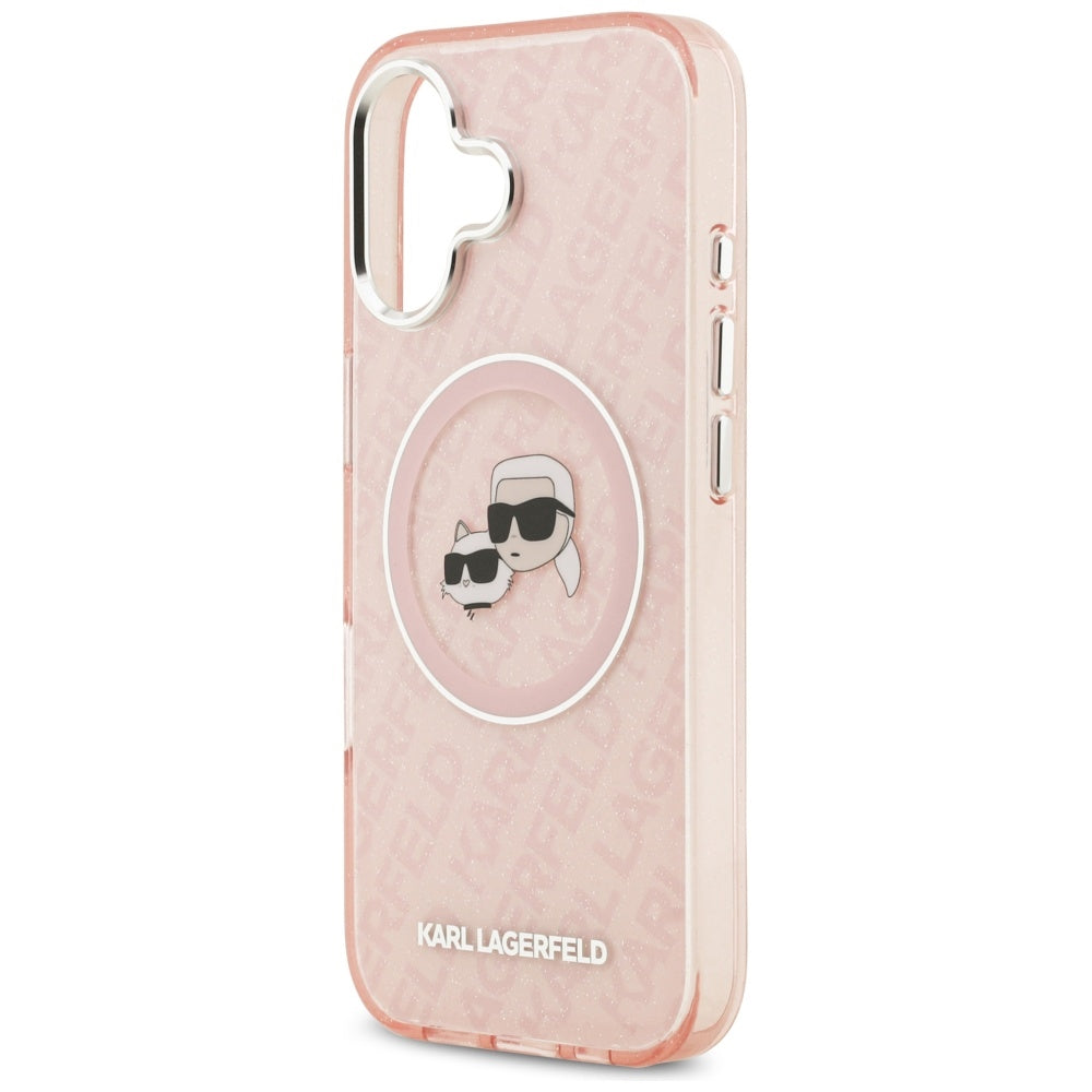 MagSafe hoesje voor Apple iPhone 17, Karl Lagerfeld, IML Glitter Karl & Choupette's Heads, Roze