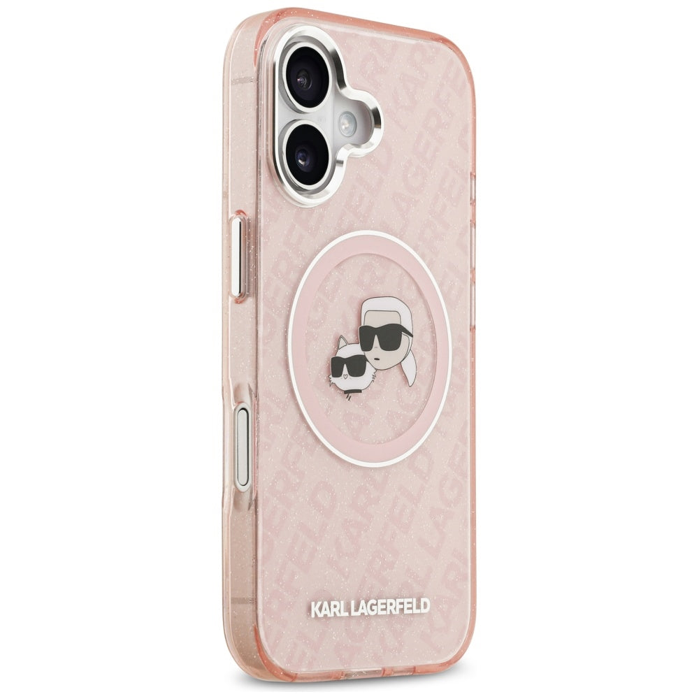 MagSafe hoesje voor Apple iPhone 17, Karl Lagerfeld, IML Glitter Karl & Choupette's Heads, Roze