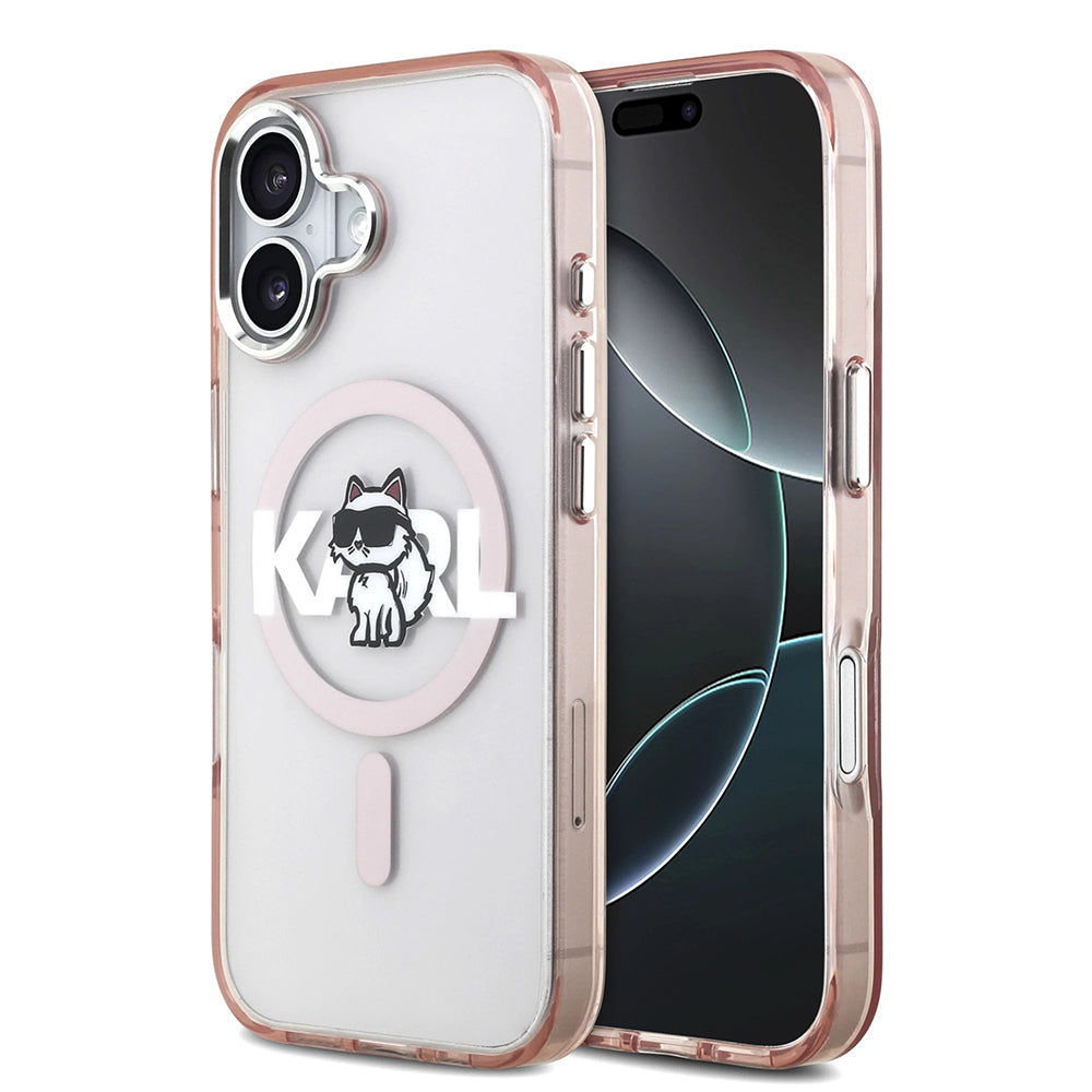 MagSafe hoesje voor Apple iPhone 17, Karl Lagerfeld, IML Sketch Logo Choupette, Roze