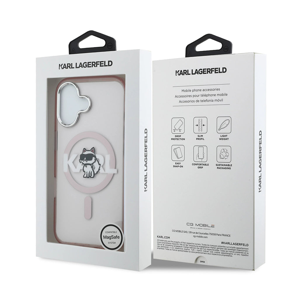 MagSafe hoesje voor Apple iPhone 17, Karl Lagerfeld, IML Sketch Logo Choupette, Roze