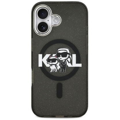 MagSafe hoesje voor Apple iPhone 17, Karl Lagerfeld, IML Sketch Logo Glitter Karl & Choupette, Zwart