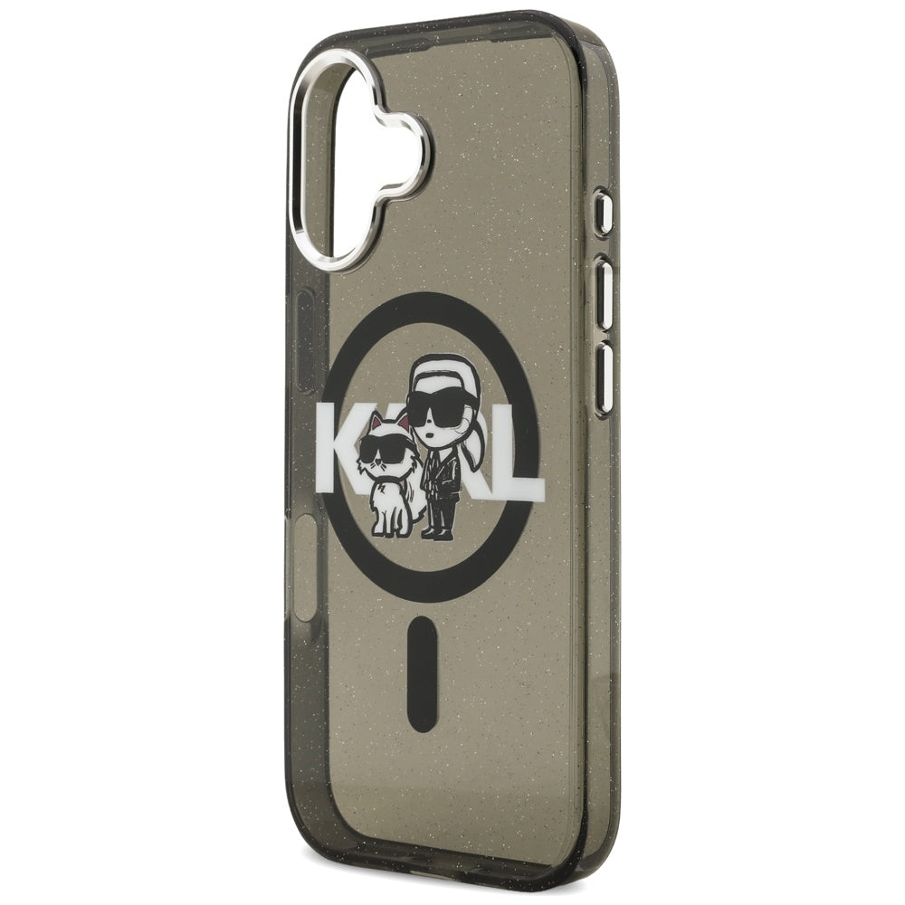 MagSafe hoesje voor Apple iPhone 17, Karl Lagerfeld, IML Sketch Logo Glitter Karl & Choupette, Zwart