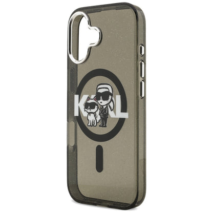 MagSafe hoesje voor Apple iPhone 17, Karl Lagerfeld, IML Sketch Logo Glitter Karl & Choupette, Zwart