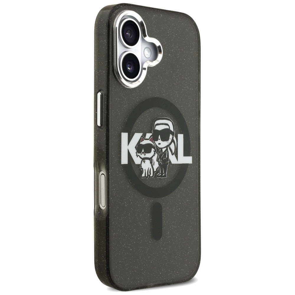 MagSafe hoesje voor Apple iPhone 17, Karl Lagerfeld, IML Sketch Logo Glitter Karl & Choupette, Zwart