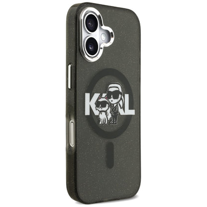 MagSafe hoesje voor Apple iPhone 17, Karl Lagerfeld, IML Sketch Logo Glitter Karl & Choupette, Zwart