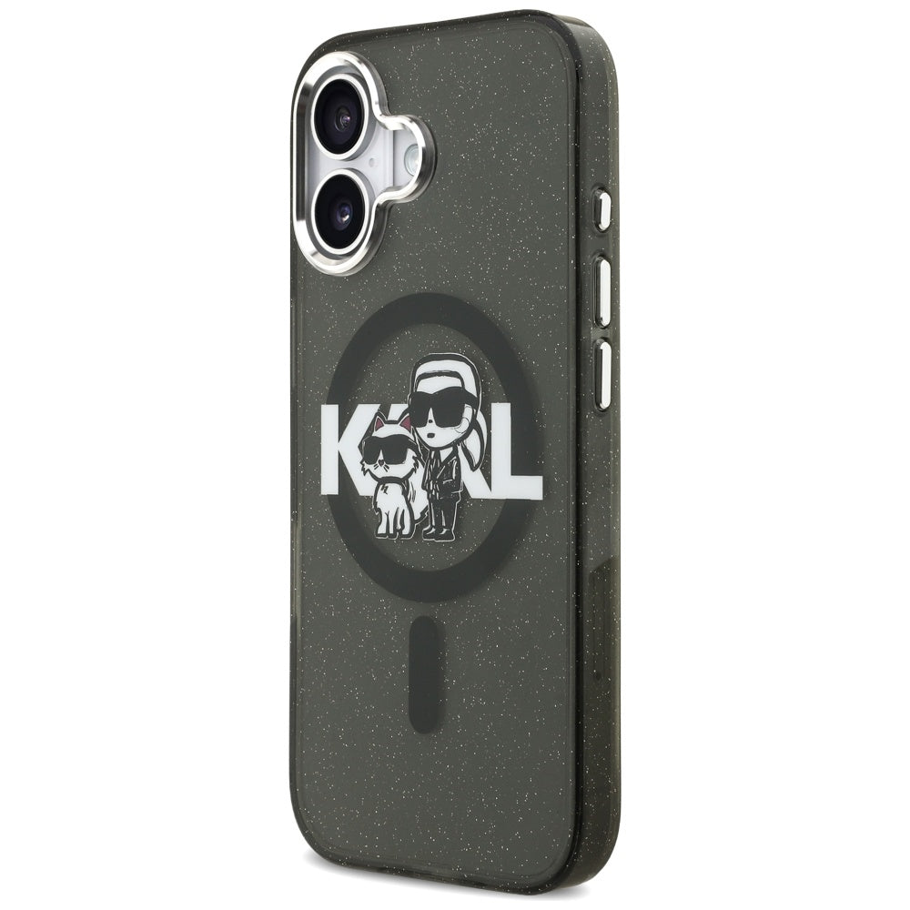 MagSafe hoesje voor Apple iPhone 17, Karl Lagerfeld, IML Sketch Logo Glitter Karl & Choupette, Zwart