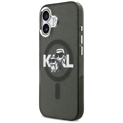 MagSafe hoesje voor Apple iPhone 17, Karl Lagerfeld, IML Sketch Logo Glitter Karl & Choupette, Zwart