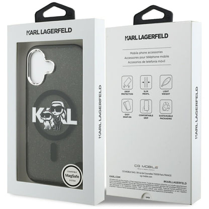 MagSafe hoesje voor Apple iPhone 17, Karl Lagerfeld, IML Sketch Logo Glitter Karl & Choupette, Zwart