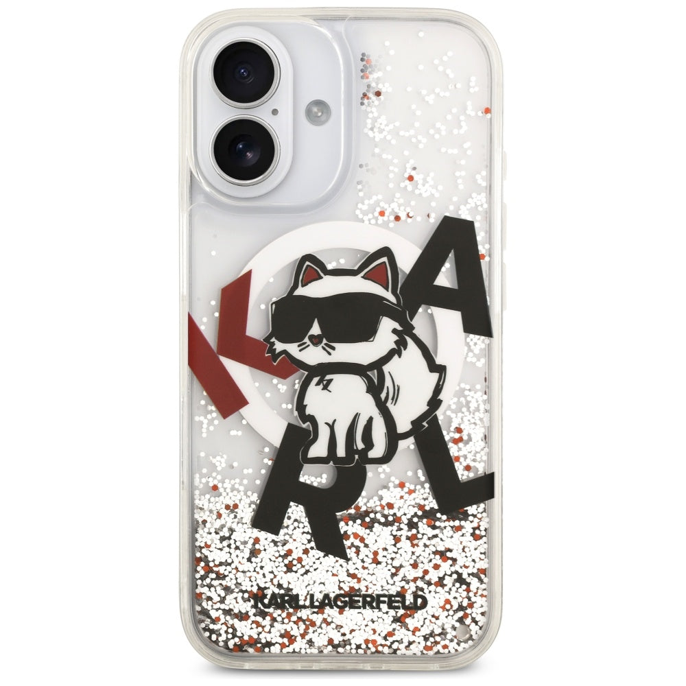 MagSafe hoes voor Apple iPhone 17, Karl Lagerfeld, Liquid Glitter Choupette Logo, Transparant