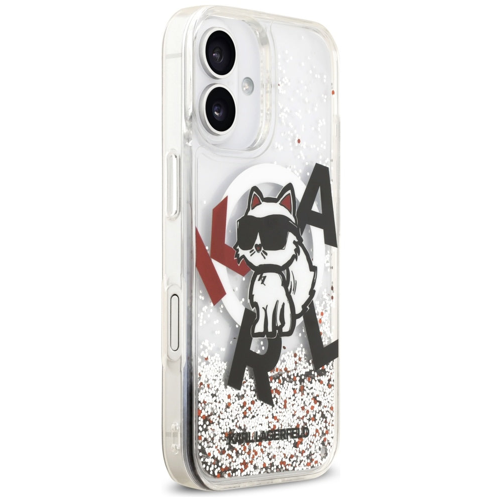 MagSafe hoes voor Apple iPhone 17, Karl Lagerfeld, Liquid Glitter Choupette Logo, Transparant