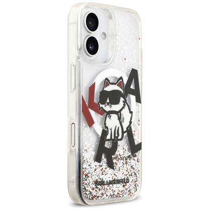 MagSafe hoes voor Apple iPhone 17, Karl Lagerfeld, Liquid Glitter Choupette Logo, Transparant