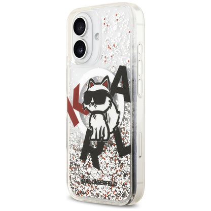 MagSafe hoes voor Apple iPhone 17, Karl Lagerfeld, Liquid Glitter Choupette Logo, Transparant