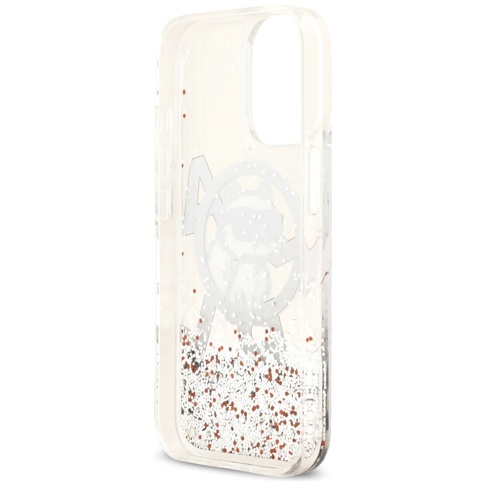 MagSafe hoes voor Apple iPhone 17, Karl Lagerfeld, Liquid Glitter Choupette Logo, Transparant