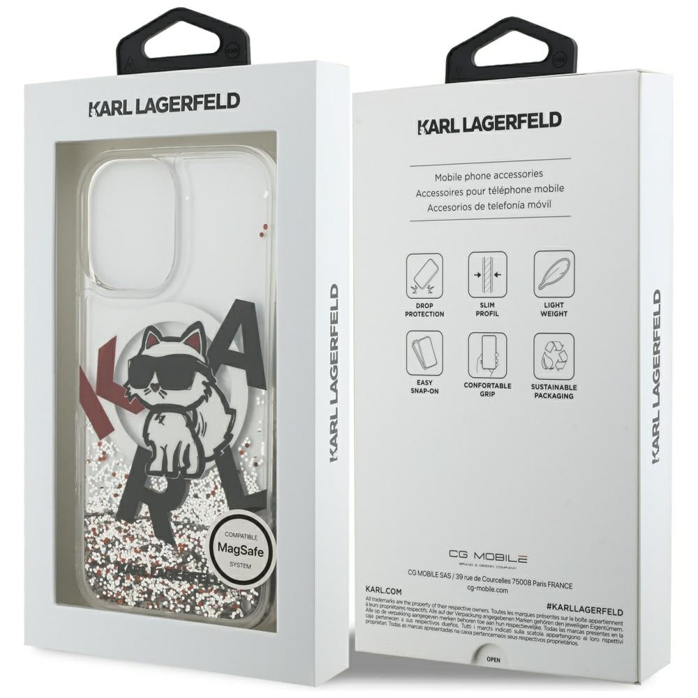 MagSafe hoes voor Apple iPhone 17, Karl Lagerfeld, Liquid Glitter Choupette Logo, Transparant