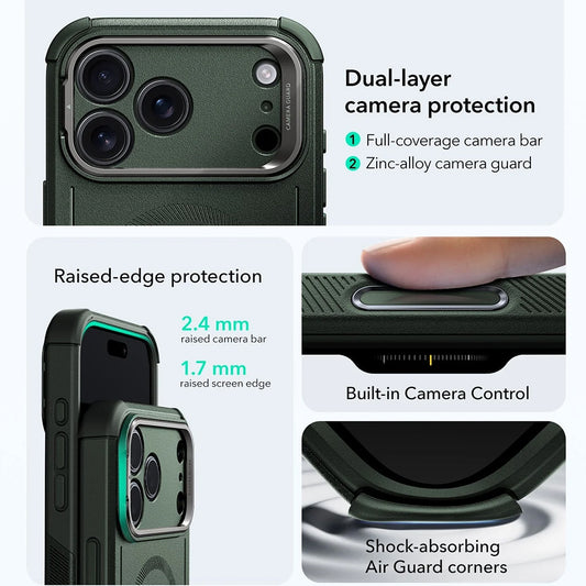 MagSafe hoes voor Apple iPhone 17 Pro, ESR, Cyber Armor Kickstand, Groen