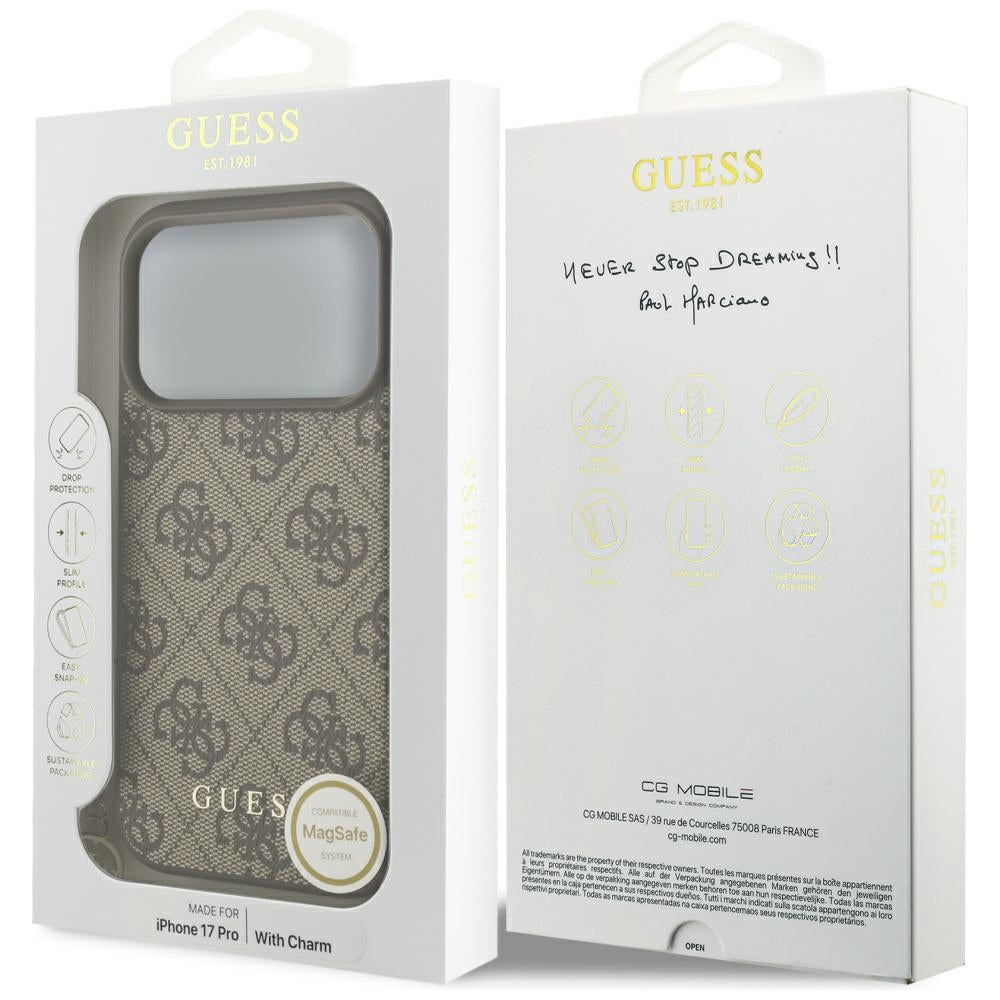 MagSafe hoesje voor Apple iPhone 17 Pro, Guess, 4G Charm Cradle, Bruin