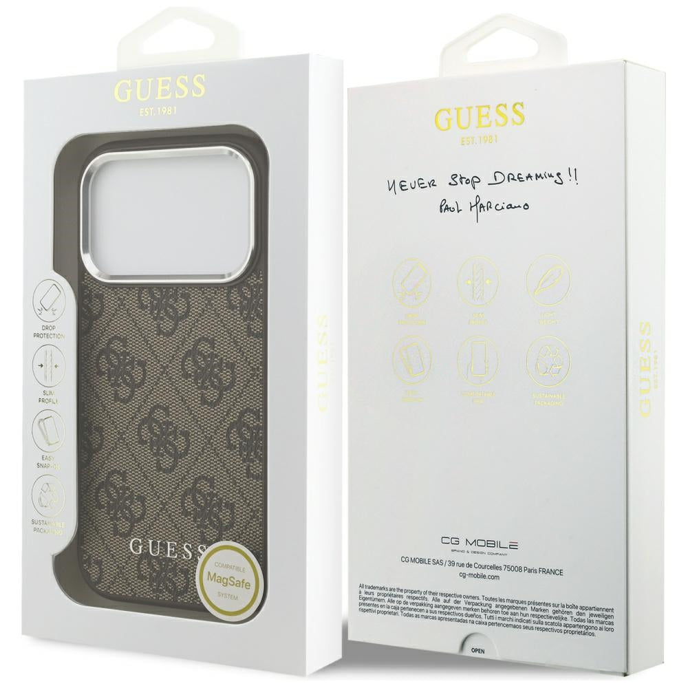 MagSafe hoesje voor Apple iPhone 17 Pro, Guess, 4G Classic Logo, Bruin