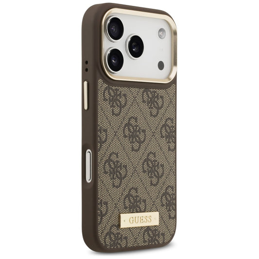 MagSafe hoesje voor Apple iPhone 17 Pro, Guess, 4G Logo Plate, Bruin