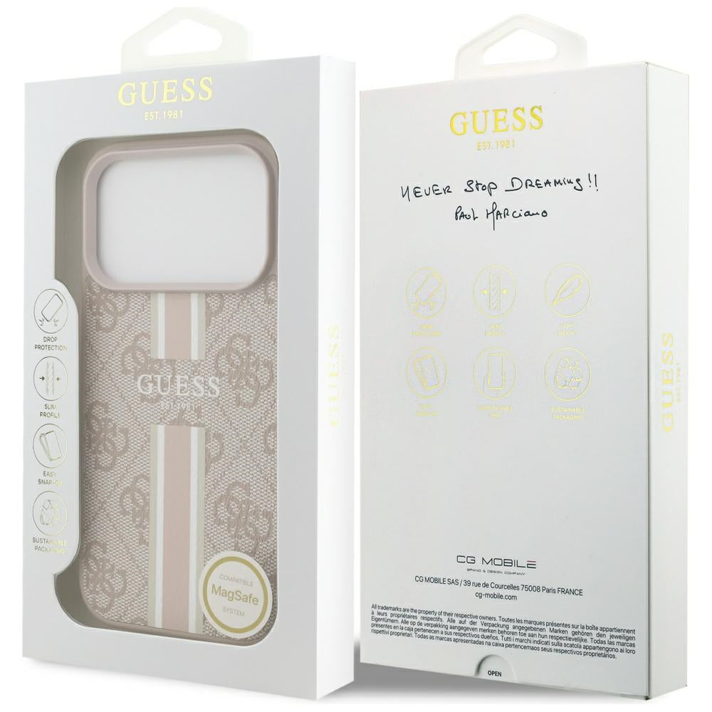 MagSafe hoesje voor Apple iPhone 17 Pro, Guess, 4G Printed Stripes, Roze