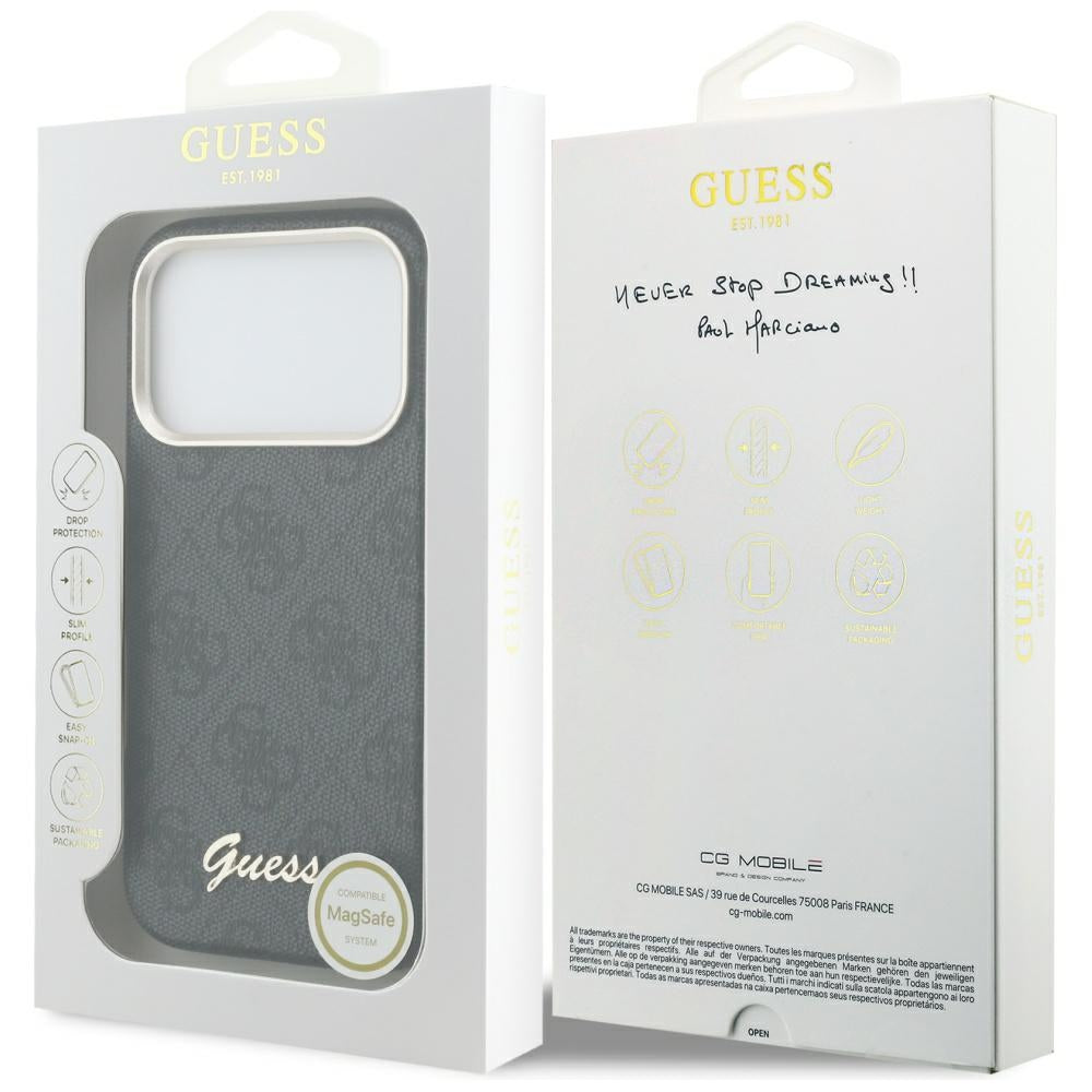 MagSafe hoesje voor Apple iPhone 17 Pro, Guess, 4G Script Logo, Zwart