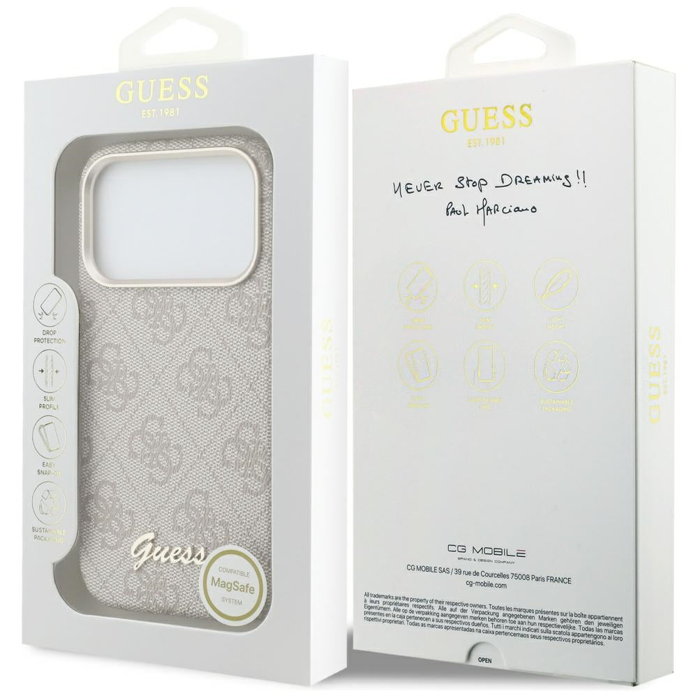 MagSafe hoesje voor Apple iPhone 17 Pro, Guess, 4G Script Logo, Roze