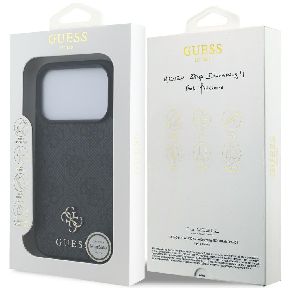 MagSafe hoesje voor Apple iPhone 17 Pro, Guess, 4G Small en Classic Logo, Zwart