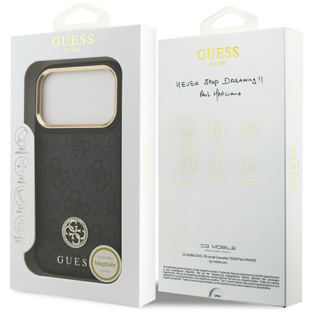 MagSafe hoesje voor Apple iPhone 17 Pro, Guess, 4G Strass Logo, Zwart