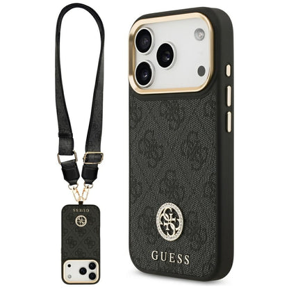 MagSafe hoesje voor Apple iPhone 17 Pro, Guess, 4G Strass Logo met grote band, Zwart