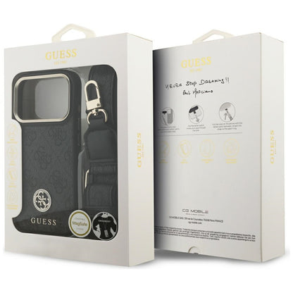 MagSafe hoesje voor Apple iPhone 17 Pro, Guess, 4G Strass Logo met grote band, Zwart