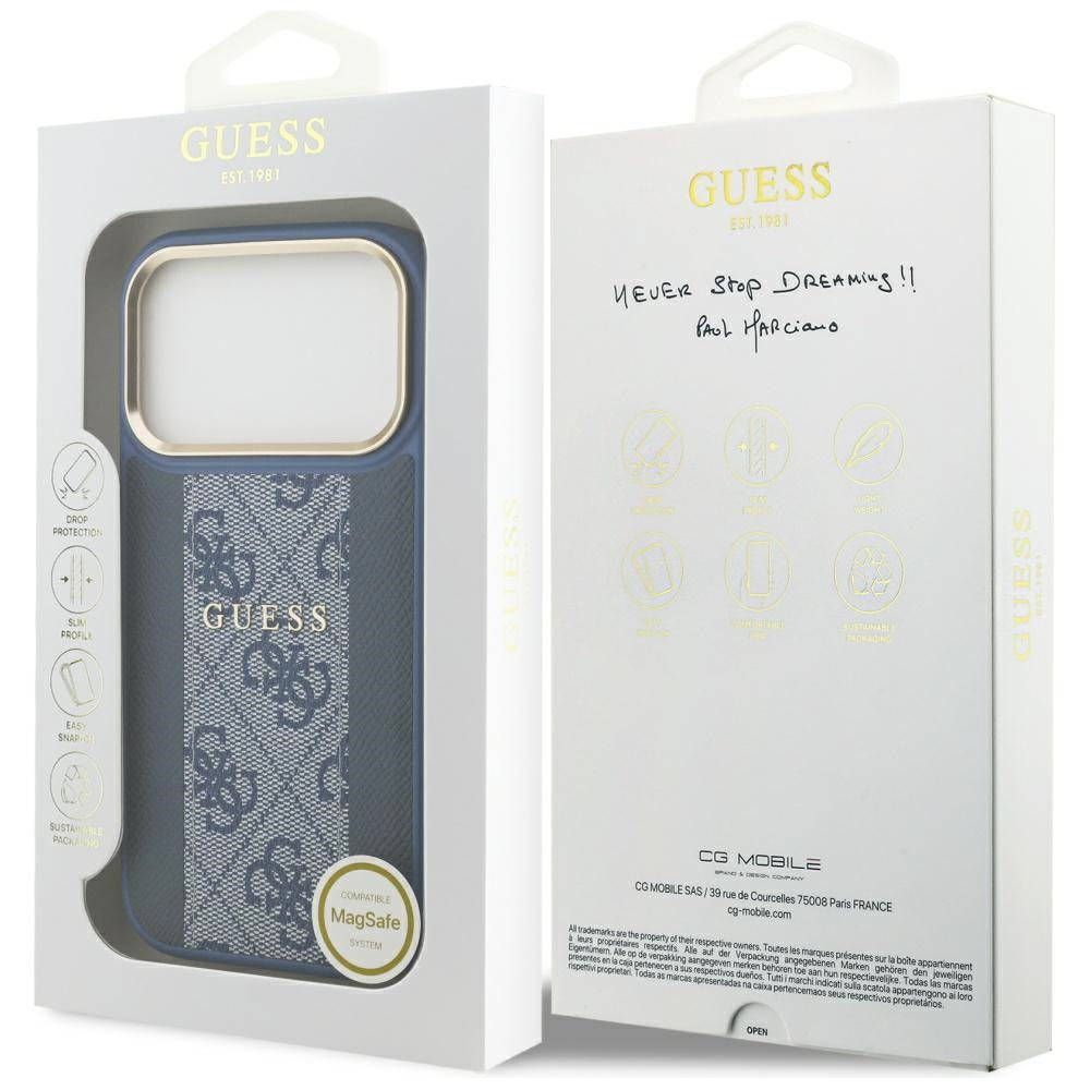 MagSafe hoesje voor Apple iPhone 17 Pro, Guess, 4G Stripe, Blauw