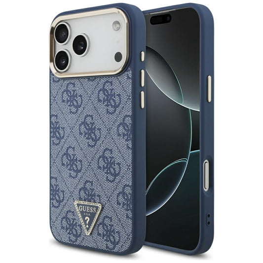 MagSafe hoesje voor Apple iPhone 17 Pro, Guess, 4G Triangle Logo, Gouden Blauw