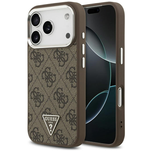 MagSafe hoesje voor Apple iPhone 17 Pro, Guess, 4G Triangle Logo, Bruin Zilver
