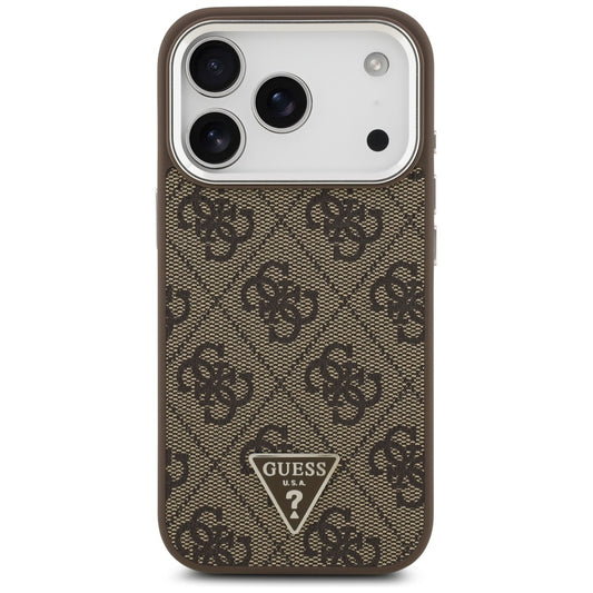 MagSafe hoesje voor Apple iPhone 17 Pro, Guess, 4G Triangle Logo, Bruin Zilver