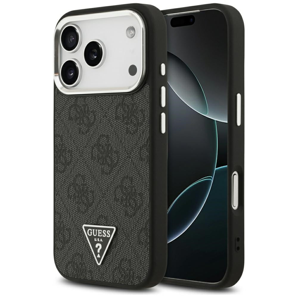 MagSafe hoesje voor Apple iPhone 17 Pro, Guess, 4G Triangle Logo, Zwart Zilver
