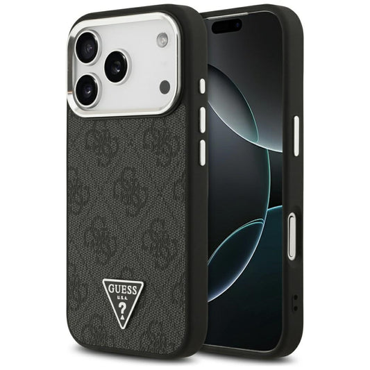 MagSafe hoesje voor Apple iPhone 17 Pro, Guess, 4G Triangle Logo, Zwart Zilver