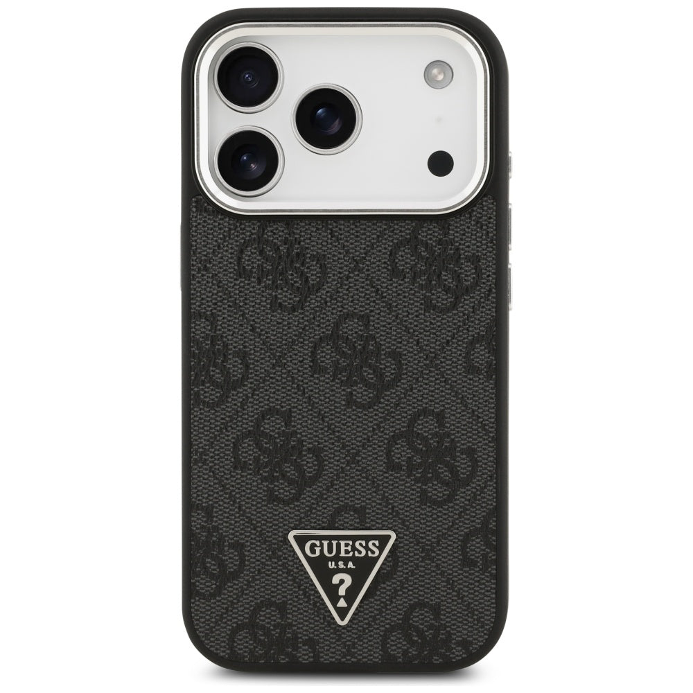 MagSafe hoesje voor Apple iPhone 17 Pro, Guess, 4G Triangle Logo, Zwart Zilver