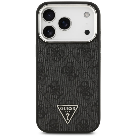 MagSafe hoesje voor Apple iPhone 17 Pro, Guess, 4G Triangle Logo, Zwart Zilver