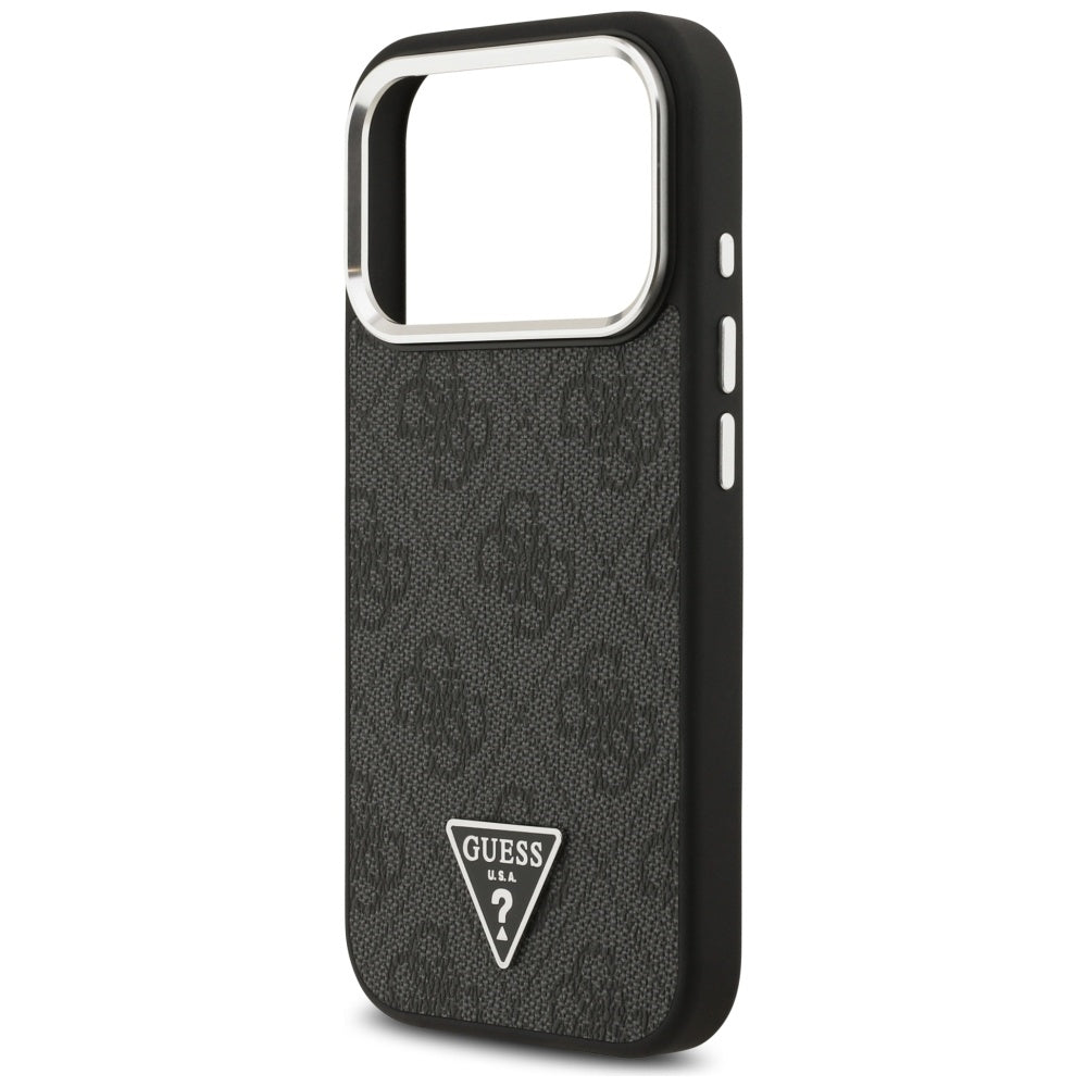 MagSafe hoesje voor Apple iPhone 17 Pro, Guess, 4G Triangle Logo, Zwart Zilver