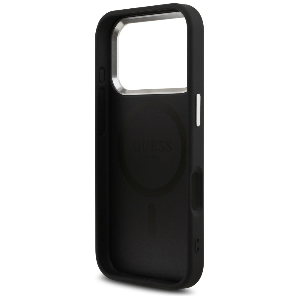 MagSafe hoesje voor Apple iPhone 17 Pro, Guess, 4G Triangle Logo, Zwart Zilver