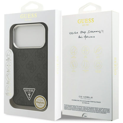 MagSafe hoesje voor Apple iPhone 17 Pro, Guess, 4G Triangle Logo, Zwart Zilver