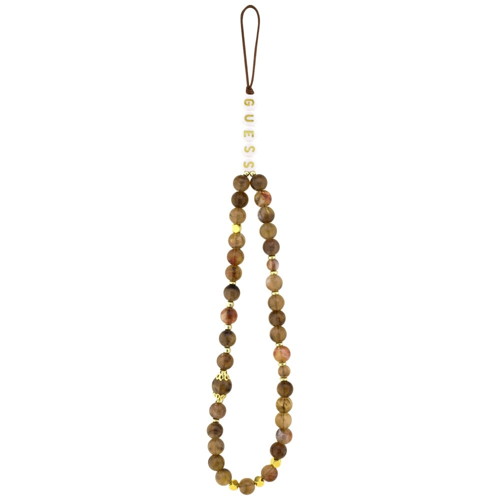 MagSafe Case for Apple iPhone 17 Pro, Guess, 4G Triangle Logo with Pearl Strap, Brown