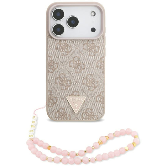 MagSafe hoesje voor Apple iPhone 17 Pro, Guess, 4G Triangle Logo met Parelband, Roze