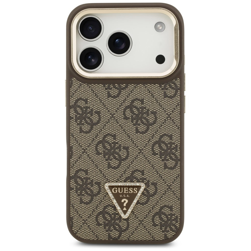 MagSafe hoesje voor Apple iPhone 17 Pro, Guess, 4G Triangle Logo met Stand Camera, Goudbruin