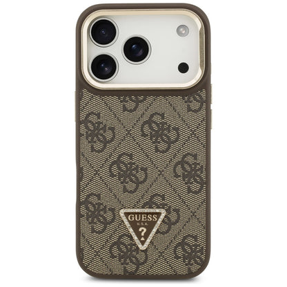 MagSafe hoesje voor Apple iPhone 17 Pro, Guess, 4G Triangle Logo met Stand Camera, Goudbruin