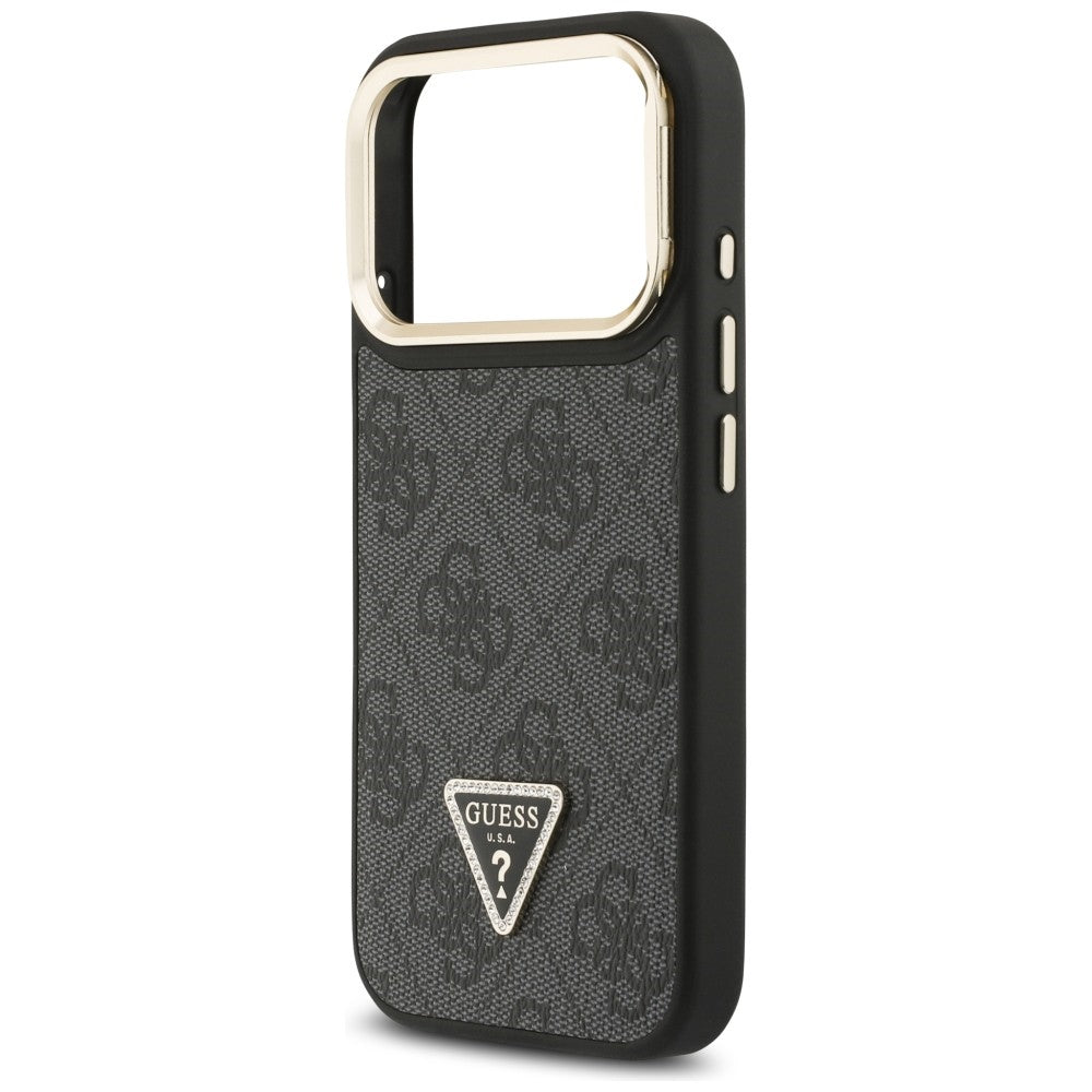 MagSafe hoesje voor Apple iPhone 17 Pro, Guess, 4G Triangle Logo met Stand Camera, Zwart Goud